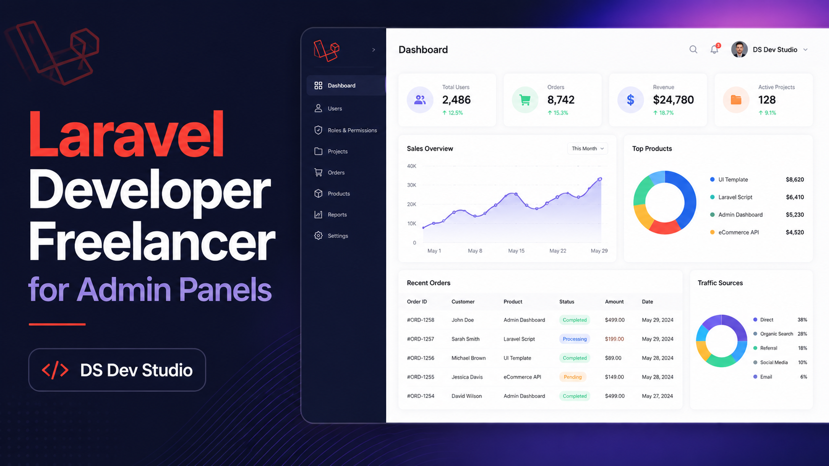 Laravel Developer Freelancer building admin panel and backend dashboard